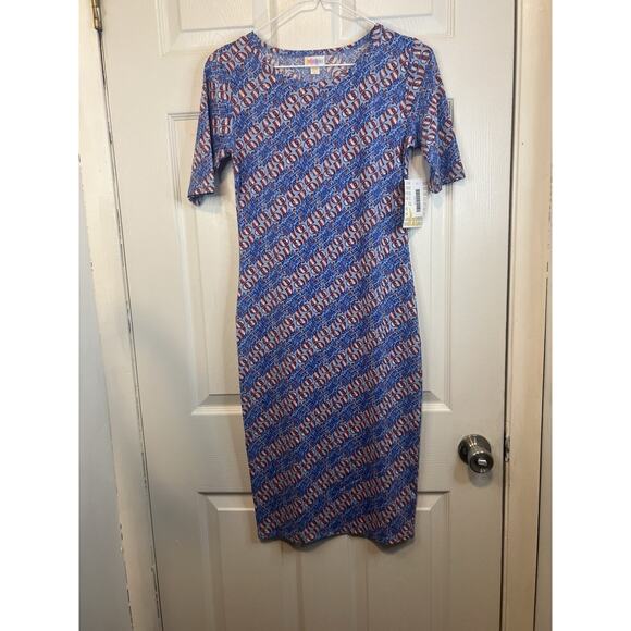 LuLaRoe Julia Women's Size XXS Half Sleeve Fourth Of July Themed Dress NWT - Picture 4 of 15